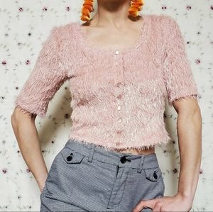 Vintage Baby Pink Fuzzy Cropped Blouse